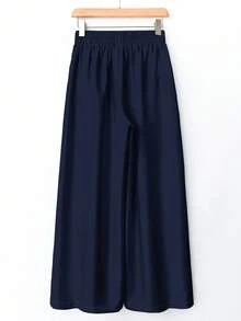 Rusticease Pantalones casuales de mujer con textura de onda, adecuados para el otoño - Azul Marino - Ver 2