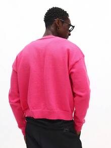SUMWON Crop Fit Bright Button Front Cardigan With Logo Embroidery For Casual Layering Spring Summer Wear - Hot Pink - View 2