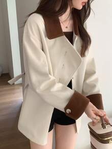 Feyla 休闲轻便撞色女式大衣 - 米色 - 查看 1