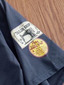 SWAVVY 男士修身短袖海军蓝T恤，全身数码印花，夏季 - 藍色 - 查看 6