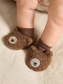 Cozy Pixies 1 Pair Of Baby Non-Slip Soft Bottom Embroidery Cute Bear Soft Velvet Foot Cover Socks Warm Outdoor Application - Brown - View 8