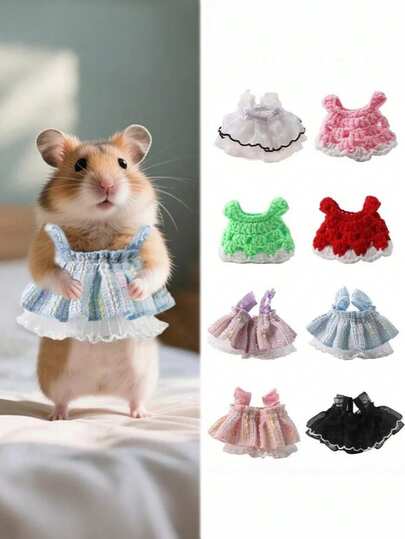 1 peça Vestido fofo para animais de estimação pequenos, mini roupa de tricô para furão, saia de princesa feita à mão para hamster, roupa respirável para animais de estimação