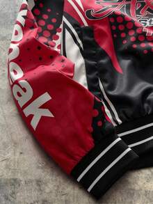 AXEPEAK Men's Casual Letter Print Baseball Jacket, For Autumn - black red - View 3