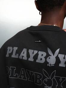 PLAYBOY X SUMWON Áo nỉ chui đầu dáng croptop in logo họa tiết tay dài thường ngày dạo phố - màu đen - Xem 6