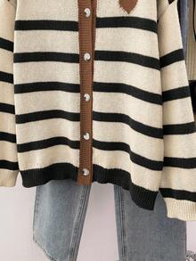 Calvaya Plus Size Striped Heart Embroidered Cardigan, Valentine's Day - Rust Brown - View 6