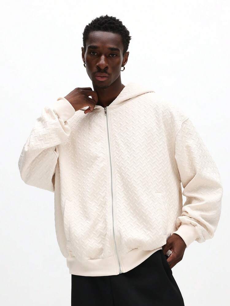 Textured Zig Zag Pattern Zip Hoodie