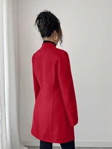 SHEIN Tall 女士休闲立领修身夹克 - 紅色 - 查看 2
