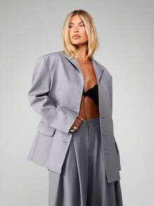 MISSGUIDED Diamante Blazer With Sparkly Details And Matching Wide Leg Trousers For Office Business Professional
