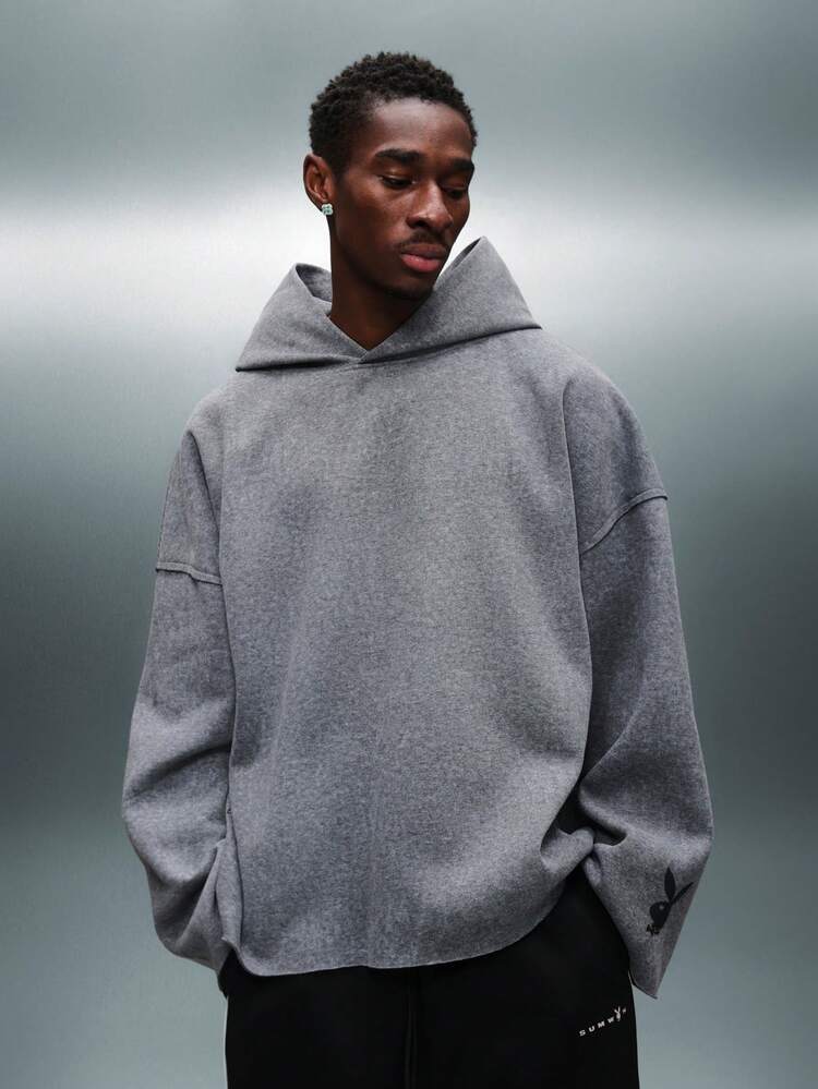 PLAYBOY X SUMWON Wash Effect Boxy Hoodie With Raw Edge Details