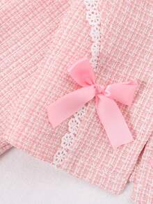 SHEIN Genkimix Kids 2 pièces Ensemble robe sans manches et veste courte en tweed style classique avec dentelle et nœud pour bébé fille. Convient pour les fêtes, Noël, Nouvel An, anniversaire - Rose pâle - Voir 3