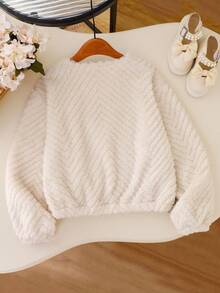Jaqueta de damasco quente e grossa minimalista, casual e fofa para meninas pré-adolescentes, com decoração de laço fofo, manga comprida, outono/inverno - Damasco - Ver 2