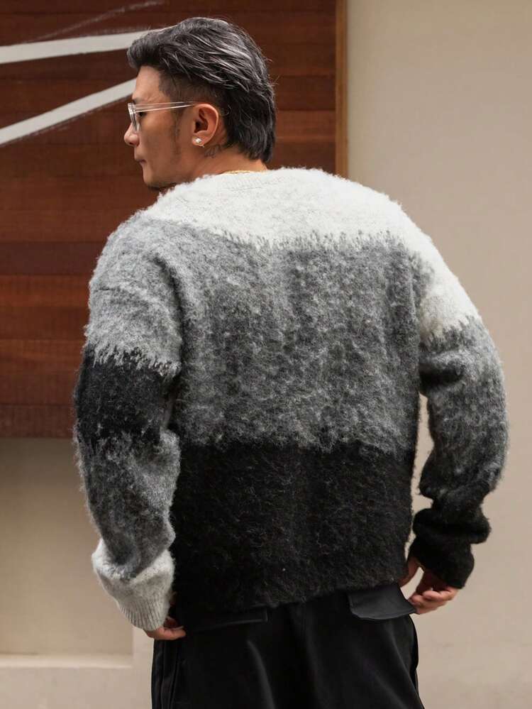 Men's Gradient Color Crew Neck Sweater, Autumn/Winter