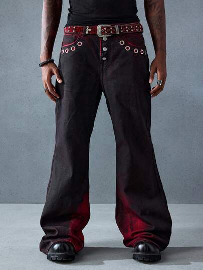 Street Life Jeans larges à jambes évasées et délavés pour hommes