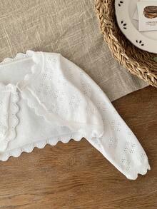 SHEIN Chaqueta de punto blanca corta y versátil de manga larga para bebé niña