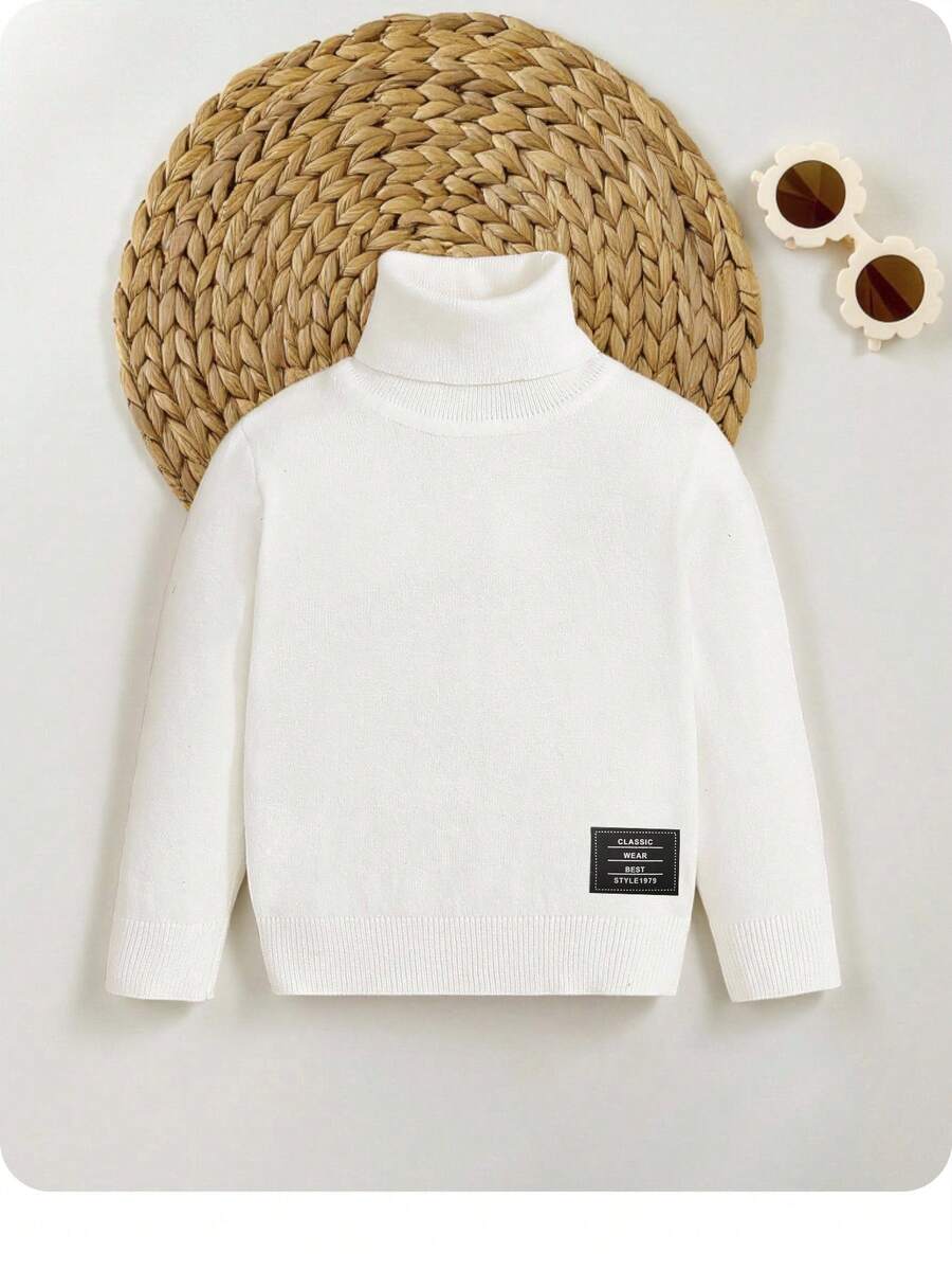 SHEIN 男婴可爱高领长袖毛衣 - 白色 - 查看 1