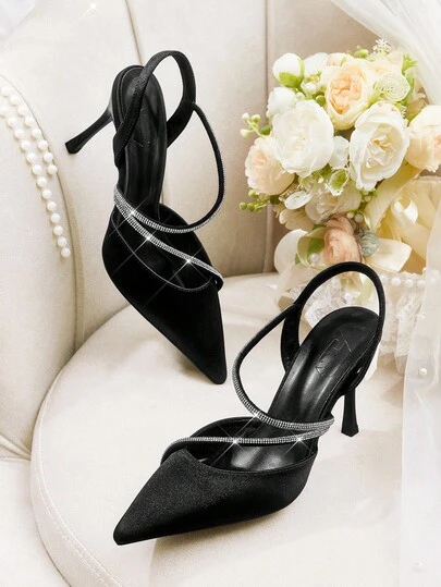 CUCCOO HITCHD Zapatos de tacón alto elegantes y de moda con decoración de cristal para mujeres