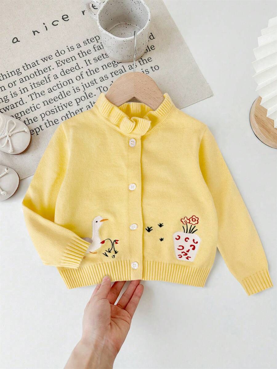 SHEIN LMoss Kids LMoss Cute Cartoon Print Long Sleeve Cardigan Sweater For Baby Girls, Autumn Winter Lemon Cardigan Baby Jacket Newborn Cardigan Baby Girl Sweater Jacket Baby Girl Cardigan Baby Girl Cardigan Christmas - Yellow - View 1
