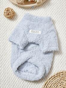 PETSIN 圣诞天鹅绒宠物狗和猫连帽衫 - 超温暖毛绒羊毛秋冬运动衫背心，配有安全牵引扣，适合小型犬、小猫、泰迪犬品种的节日外套，适合室内休闲和户外散步 - 藍色 - 查看 1