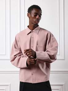 SUMWON Regular Fit Button Down Collar Long Sleeve Shirt With Chest Pocket Classic Wardrobe Essential Plain - Dusty Pink - View 7