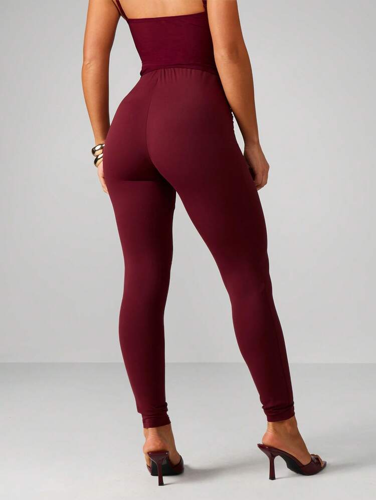 MISSGUIDED Hochtaillierte Leggings mit Bindegürtel-Detail für Frauen - Dehnbare Skinny Fit Lässig Hosen
