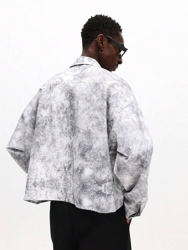 Long Sleeve Crop Utility Shirt With Washed Pattern