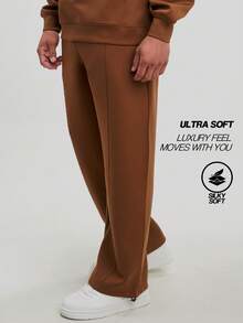 Men's Elastic Waist Pockets Wide Leg Loose Pants, Fall - Brown - View 5