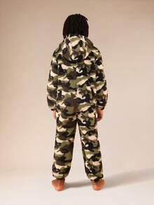SUMWON Boys Camouflage Fleece Pajama Jumpsuit With Hood And Centre Pocket For Cozy Sleepwear - Multicolor - View 3
