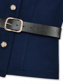 Franclia Áo khoác ngoài ngắn tay dài cổ bèo nhún cho nữ, mùa đông - Màu xanh hải quân - Xem 5