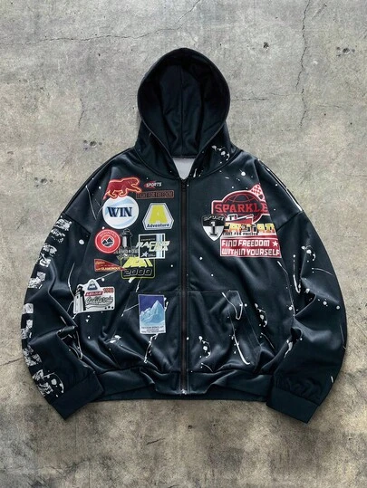 AXEPEAK 男士彩色随机印花连帽长袖运动衫，适合秋冬