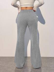 SHEIN EZwear 浅灰色加大码休闲舒适柔软高弹低腰裤 - 淺灰色 - 查看 2