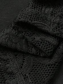 DAZY Nuisette longue pour femmes avec patchwork en dentelle et taille cintrée, pour l'hiver - Noir - Voir 9