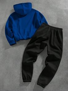 Manfinity LEGND 男士休闲字母印花连帽衫和运动裤两件套，秋冬 - 彩色 - 查看 2