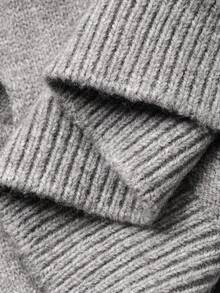 DAZY Women's Solid Color Loose Hollow Out Long Sleeve Casual Street Knit Sweater, Autumn/Winter - Grey - View 7