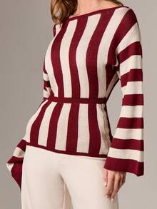 AiiRZ Suéter de tricô com ombros à mostra e detalhe de cinto para looks casuais de outono e inverno