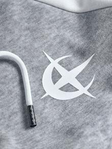 PAVTROS Manfinity Streetrush 2pcs Men's Hooded Sweatshirt And Drawstring Pants Set , Men Two Pieces Set , Men Jogger Set , Men Grey And White Set , Men Tracksuit , Fall Clothes - Brown - View 3