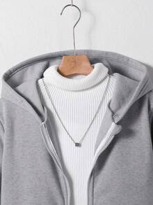 SHEIN Mirajuku 青少年男孩百搭纯色百搭连帽拉链运动衫