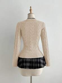 Elamini Áo khoác cardigan dáng ôm màu trơn thời trang dành cho nữ - Màu Khaki - Xem 2