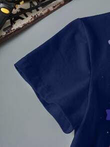 BABY SHARK X SHEIN 小男孩可爱字母和鲨鱼印花圆领短袖T恤，夏季 - 白色 - 查看 4