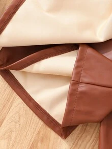 SHEIN Tween Girls Beaded Turtleneck Ribbed Puff Sleeve Knit Top & Pearl Bow PU Skort 2-Piece Set, Sweet Cool Fall Winter Outfit - Brown - View 7