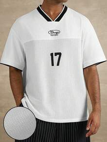 STYNVO Áo thun thể thao in số chắp vá cổ điển dành cho nam - trắng - Xem 1