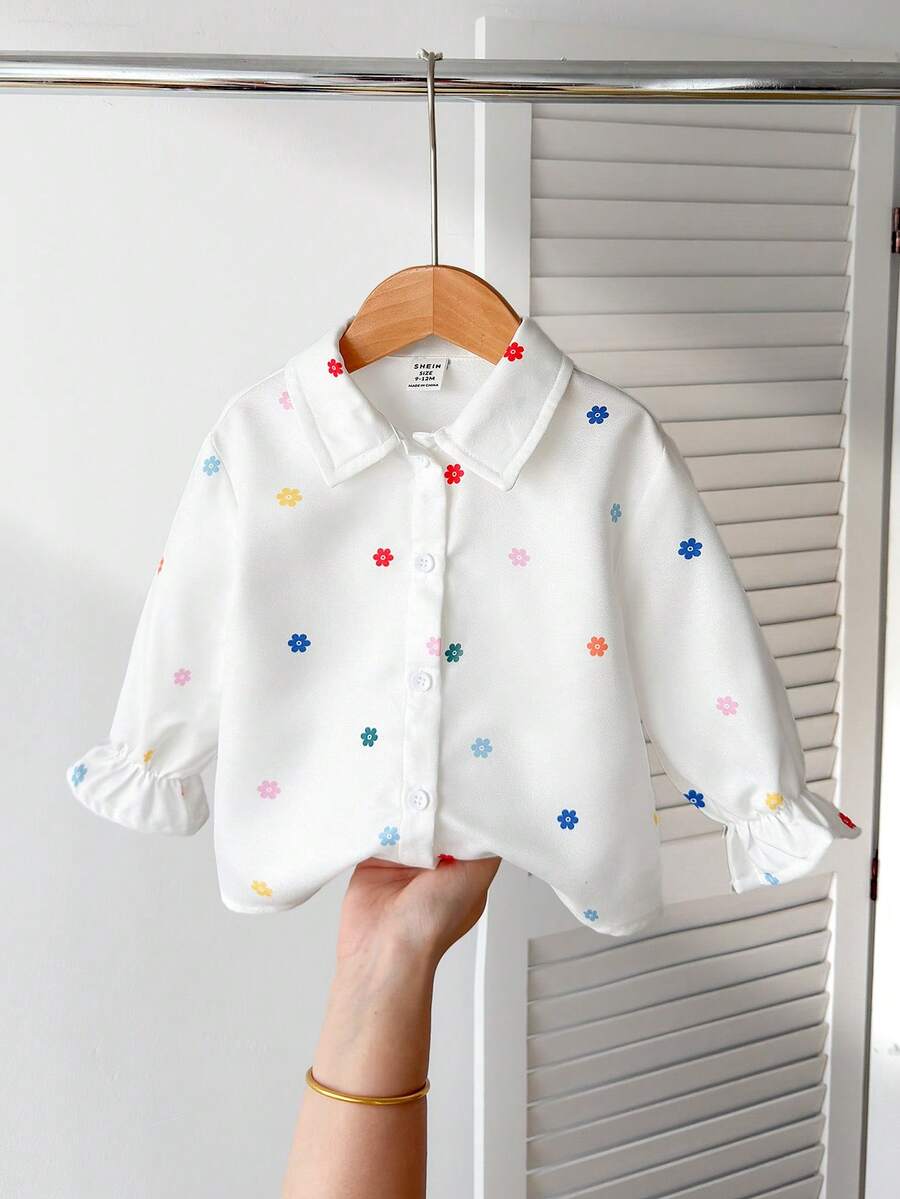 SHEIN 休闲百搭 Babygirl 心形图案长袖衬衫 - 彩色 - 查看 1