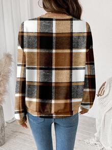 SHEIN LUNE Áo sweatshirt nữ tay dài cổ tròn dáng rộng, ấm áp và thoải mái, họa tiết kẻ caro cổ điển, thích hợp cho mùa Thu/Đông Giáng sinh. - Nhiều màu - Xem 2