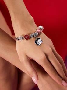 Betty Boop x SHEIN 银合金吊坠手链，花朵、心形，设计可爱，适合日常佩戴 - 彩色 - 查看 4