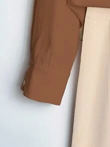 Franclia Apricot Button-Up Shirt & Pants Set For Women - Khaki - View 5