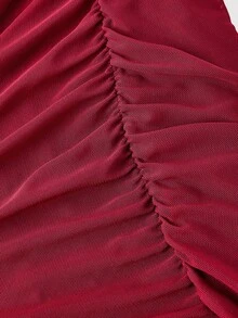 SHEIN X Belle Mariano SHEIN MOD 女式复古不对称褶饰无袖连衣裙 - 酒紅色 - 查看 3