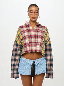 SUMWON Áo sơ mi tay dài kẻ caro cài nút phía trước cỡ lớn - Nhiều màu - Xem 4