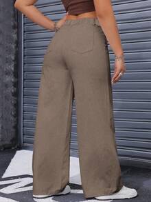 SHEIN ICON Plus Size Solid Color Casual Straight Loose Fit Jeans - Coffee Brown - View 2