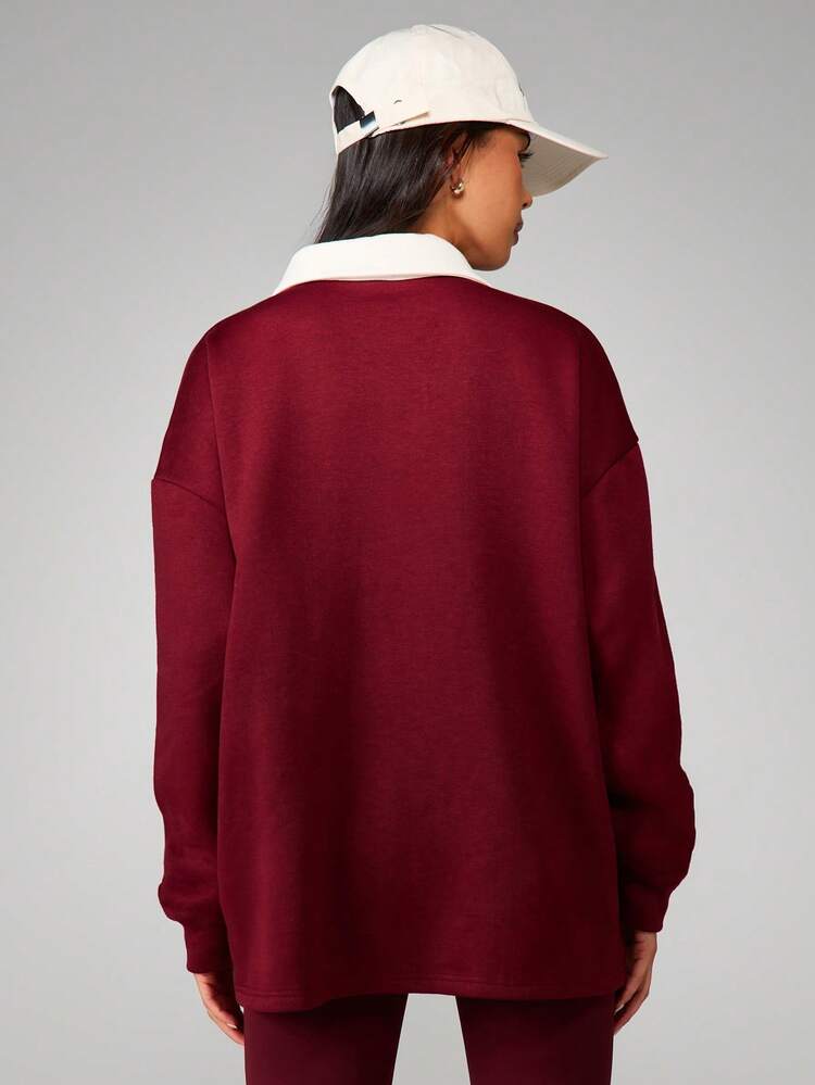 MISSGUIDED Long Sleeve Collared Sweatshirt With Brooklyn Print And Contrast Trim Details