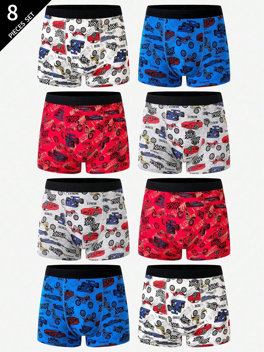 8pcs Pack Teen Boys Comfortable Cotton Retro Car Print Boxer Briefs. This Underwear Set Focuses On Comfort And Design. The Cotton Fabric Is Soft And Comfortable, Providing A Pleasant Wearing Experience. The Car Print Pattern Adds Vitality And Fun. The Classic Square-Cut Design Is Suitable For Daily Wear By Teenage Boys. This 8-Pack Underwear Set Showcases Fashion And Personalized For Teenage Boys.