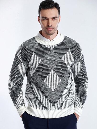 Manfinity CityGents Men's Casual Diamond Pattern Crew Neck Sweater, Autumn/Winter